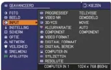 GEAVANCEERD FOTO BEELD INPUT INSTALLING SCHERM OPTIE NETWORK VEILIGED SNELMENU AFSLUITEN PROGRESSIEF VIDEO NR 3D-YCS KLEURVARIATIE COMPONENT VIDEO FORMAT DIGITAAL FORMAAT DIGITAAL BEREIK COMPUTER-IN STILZETTEN RESOLUTIE 1024 x 768 @60Hz KIEZEN TELEVISIE GEMDDELD MOVIE AUTO COMPONENT COMPUTER IN 1
