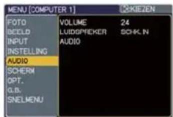 MENU [COMPUTER 1] FOTO BEELD INPUT INSTALLING AUDIO SCHERN OPT. G.B. SNELMENU VOLUME LUIDSPREKER AUDIO 24 SCHK. IN