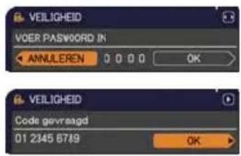 VEIGHEID VOER PASSWORD IN ANNULEREN 0 0 0 0 OK VEIGHEID Code gevraagd 01 2345 6789 OK