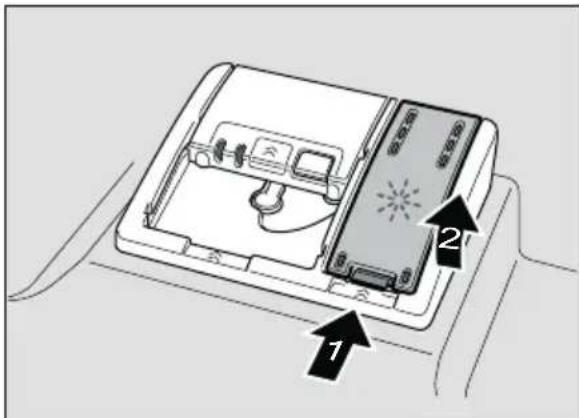 Diagram of a device with labeled parts and directional arrows indicating components