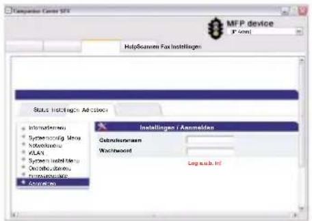 MFP device HelpSoftware For Installungen Status: Installings: Advanced Installungen / Annalsiden Gebruiksermaen Wachwood Log n.s.b. Int