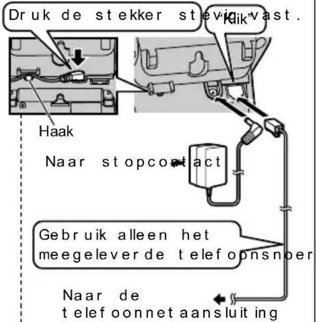 Druk de stekker stevijk vast. Haak Naar stopcontact Gebruik alleen het meegeleverde telefoonsnoer Naar de telefoonnetaansluit ing