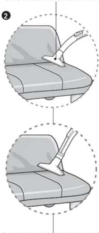 Diagram illustrating car seat cleaning steps with labeled instructions and component placement