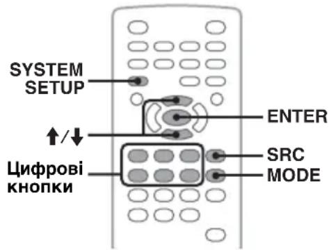 SYSTEM SETUP ↑/↓ Цифрові кнопки ENTER SRC MODE