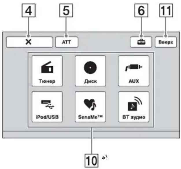 4 5 6 11 ATT Bверх Тюнер Диск AUX iPod/USB SensMe™ ВТ аудио 10 *3