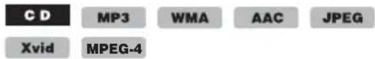 CD MP3 WMA AAC JPEG Xvid MPEG-4