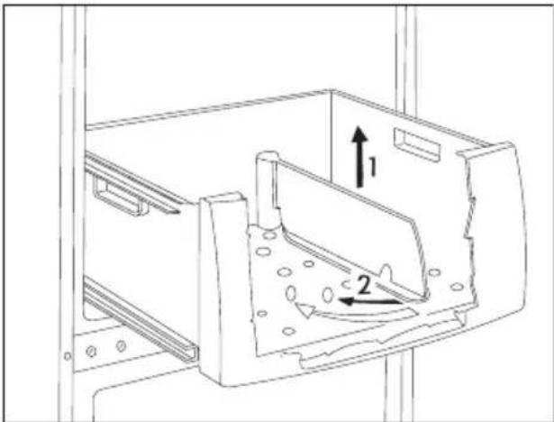 Technical diagram of a mechanical component with labeled parts and directional arrows indicating movement or force.