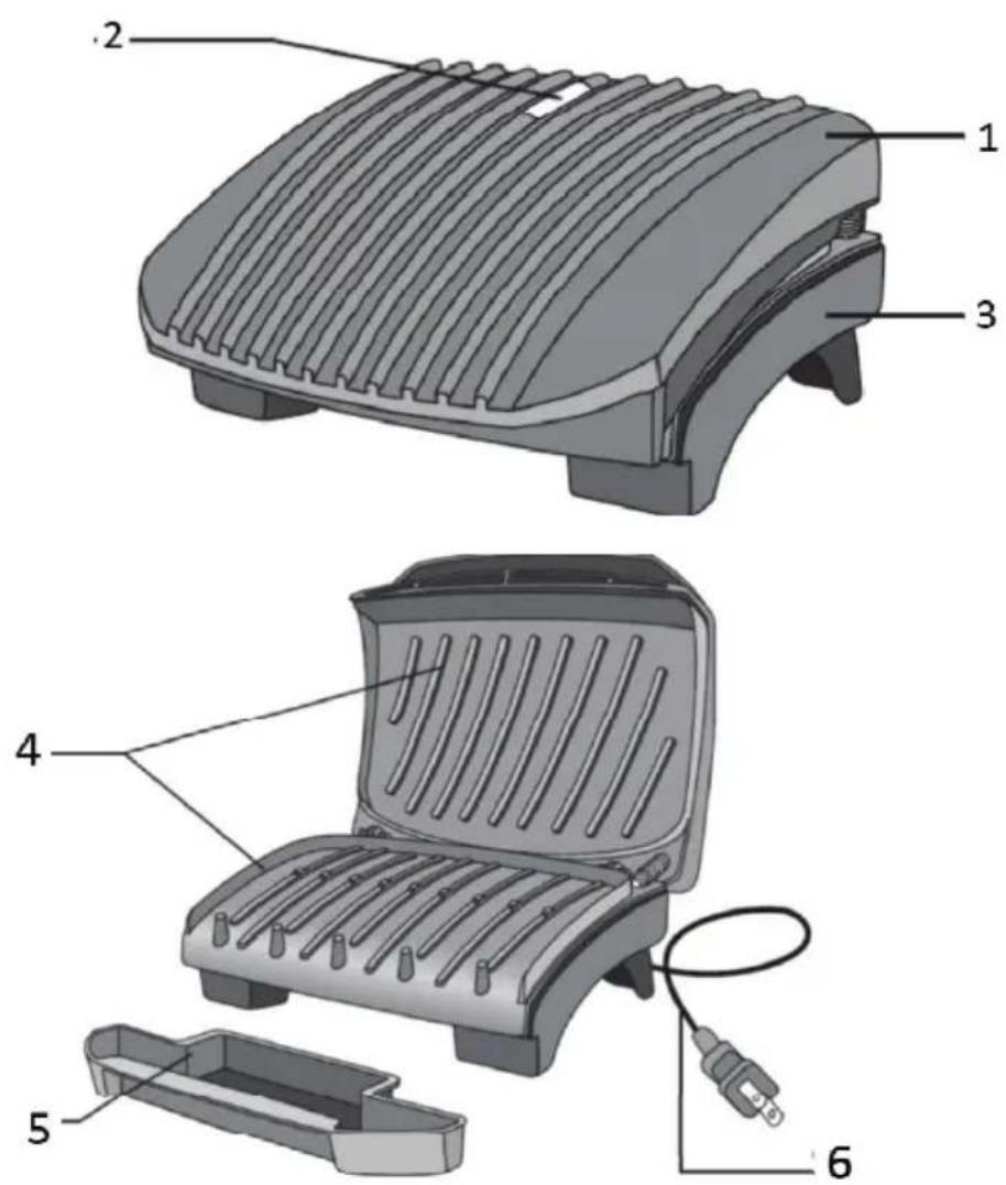 Exploded view diagram of a grater with numbered parts labeled 1 through 6