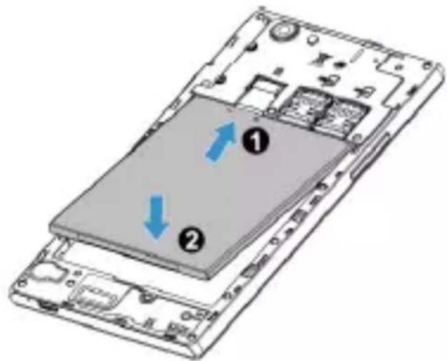 Diagram of a smartphone showing internal components with numbered arrows indicating flow or movement, labeled ① and ②.