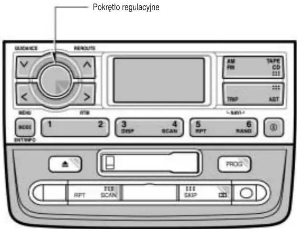 Pokrętło regulacyjne QUICKAICS REROUTS AM TAPE FRD CD EIS TROP AST REG RTM 1 2 3 4 5 6 EXP SCAN RPT RAND ENTINFO PROG RPT SCAN EXP