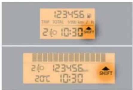 123456 TRIP TOTAL 1/100 km / h 2:00 10:30 SHIFT 2:00 123456mm 20°C 10:30 SHIFT