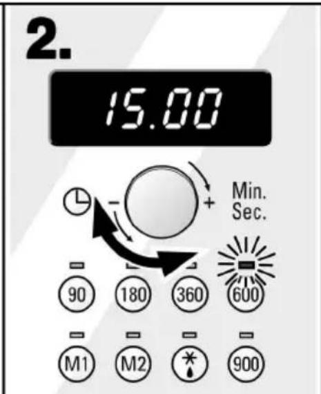 2. 15.00 Min. Sec. - 90 180 360 600 - M1 M2 * 900
