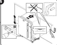 Diagram illustrating a kitchen appliance inspection procedure with labeled parts and warning symbols