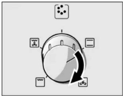 Diagram of a rotary switch mechanism with labeled icons for power, switches, and battery symbols