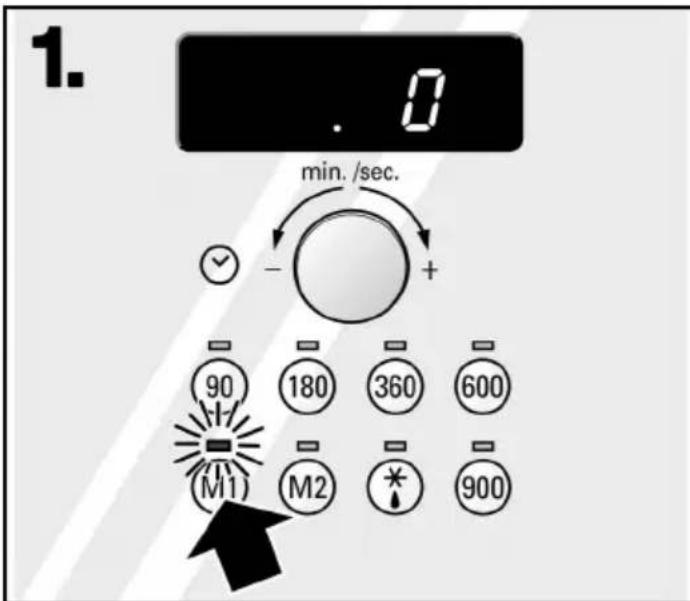 1. 0 min./det. ✓ - ○ + 90 180 360 600 M1 M2 * 900