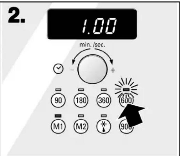 2. 1.00 min./sec. + - ○ + 90 180 360 (600) M1 M2 * 900