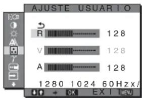 AJUSTE DE USUARIO R 128 V 128 A 128 1280 1024 60Hz x / OK EX I Nuevo