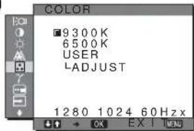 KOLOR 9 300 K 6500 K UŻYTKOWNIK REGULACJA 1280 1024 60 Hz x