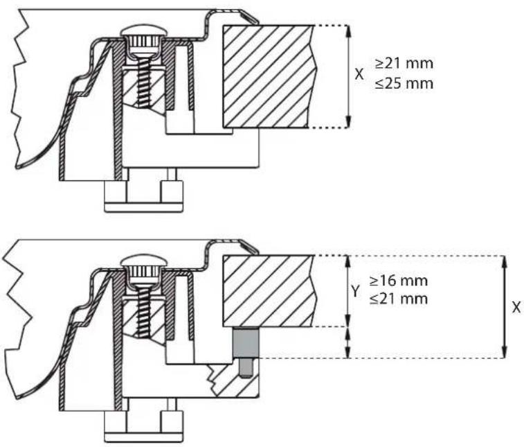 ≥21 mm ≤25 mm ≥16 mm ≤21 mm X Y X