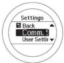 Settings Back Comm. Settings User Settings
