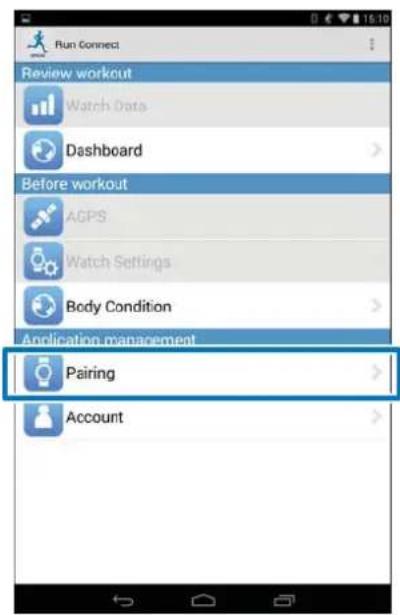 Run Connect Review workout Watch Data Dashboard Before workout AGPS Watch Settings Body Condition Application management Pairing Account