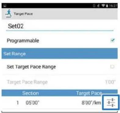 Target Pace Set02 Programmable Set Range Set Target Pace Range Target Pace Range 1'00" Section Target Pace 1 05'00" 8'00"/km