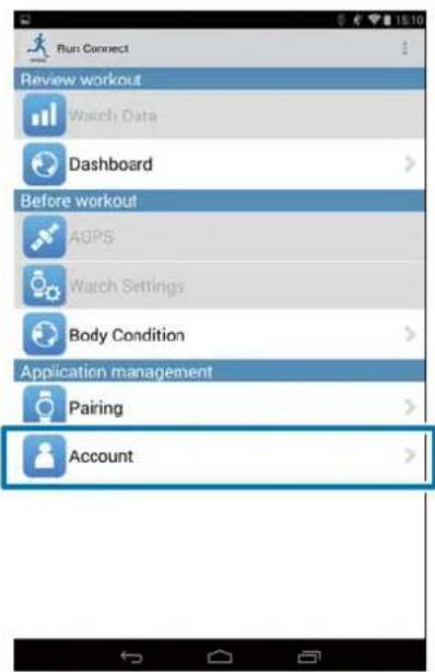 Run Connect Review workout Watch Data Dashboard Before workout AGPS Watch Settings Body Condition Application management Pairing Account