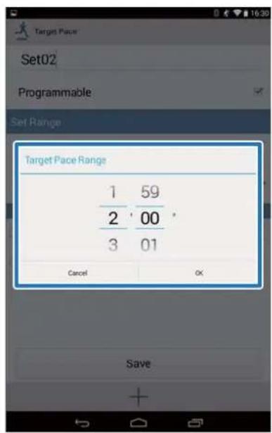 Set02 Programmable Set Range Target Pace Range 1 59 2 00 3 01 Cancel OK Save