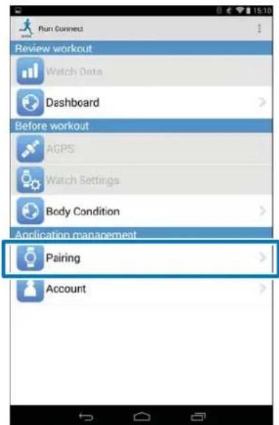 Run Connect Review workout Watch Data Dashboard Before workout AGPS Watch Settings Body Condition Application management Pairing Account