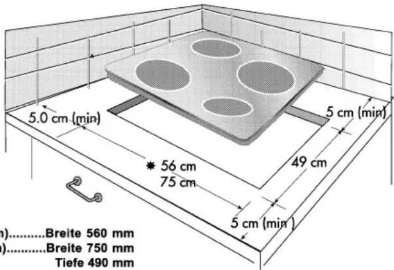 5.0 cm (min) 56 cm 75 cm 5 cm (min) 49 cm 5 cm (min) a)......Breite 560 mm b)......Breite 750 mm Tiefe 490 mm