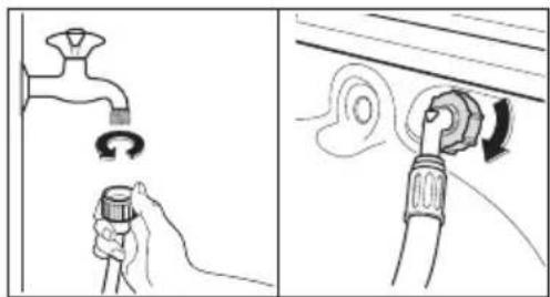 Diagram showing a hand holding a pipe with a valve, and a close-up of the pipe's handle with a valve indicating rotation.