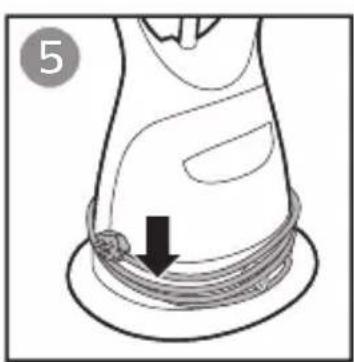 Diagram of a medical device with a black arrow pointing to a small object on a circular base (no text or symbols)