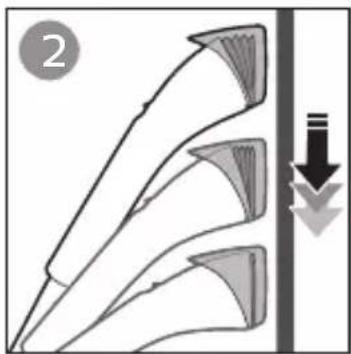 Diagram showing a folded paper or sheet with three curved blades and a vertical arrow, no text or symbols present.