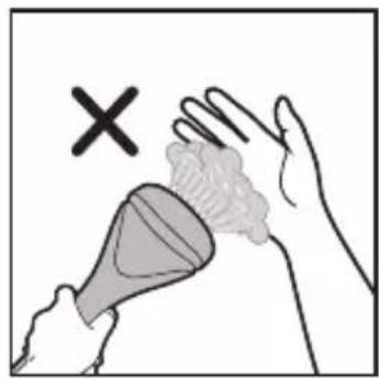 Illustration of a hand holding a hairdryer with a cross mark above, no text or symbols present