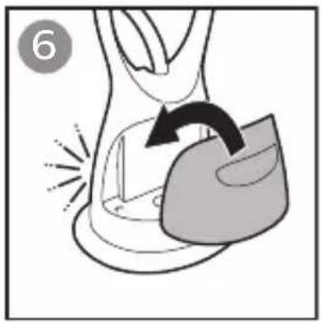 Illustration of a hand pressing down on a device with a curved arrow indicating motion (no text or symbols)