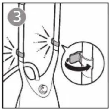 Diagram illustrating a cable clamp mechanism with labeled parts and a magnified inset showing the motion of the clip.