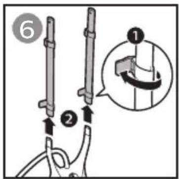 Diagram illustrating a mechanical device with labeled parts and an instructional arrow indicating rotation or adjustment.