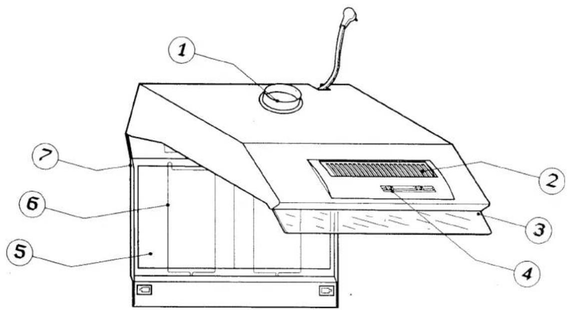 Technical diagram of a front-end air purifier with numbered components for identification