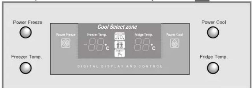 Power Freeze Freezer Temp. Cool Select zone Power Freeze Freezer Temp. Fridge Temp. Fridge Temp. Digital Display and Control Power Cool Power Cool Fridge Temp.