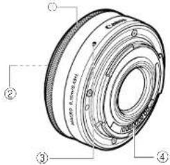 Technical diagram of a mechanical component with numbered parts labeled ① to ④