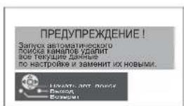 ПРЕДУПРЕЖДЕНИЕ! Запух автоматического поиска каналов удалит все текущие данные по настройке и заменит их новыми.