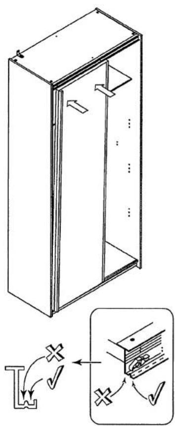 Technical diagram showing a door frame with internal structure and cross-sectional view of a insulation or coating component.