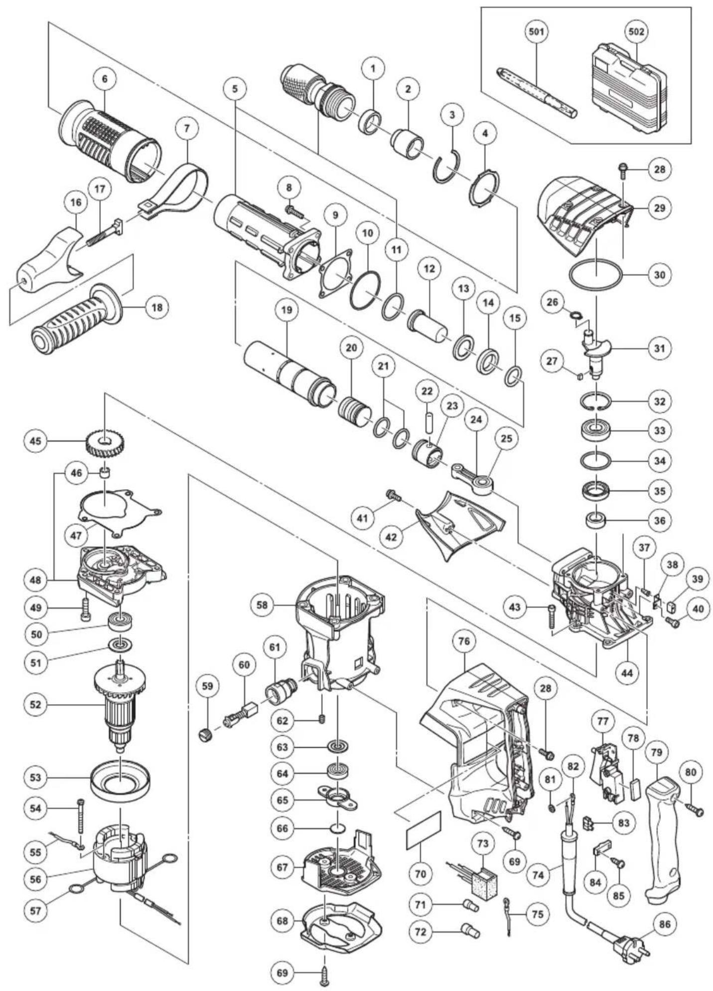 Exploded view diagram of a mechanical assembly with numbered parts for identification