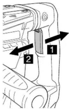 Technical diagram showing mechanical component with numbered parts and directional arrows indicating assembly or movement.