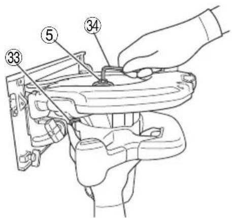 Technical diagram of a mechanical assembly with numbered parts labeled 33, 5, and 34