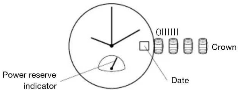 Power reserve indicator 011111 Crown Date