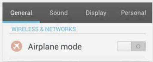 General Sound Display Personal WIRELESS & NETWORKS Airplane mode