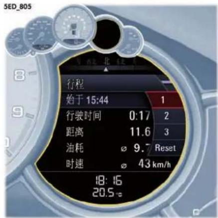 5ED_805 行程 始于 15:44 行驶时间 0:17 2 距离 11.6 3 油耗 9.7 Reset 时速 43 km/h 18:16 20.5°