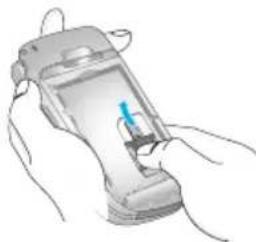 Illustration of a hand holding a smartphone with a blue screen (no text or symbols visible)