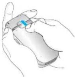 Illustration of a hand holding a handheld device with a blue indicator (no text or symbols visible)